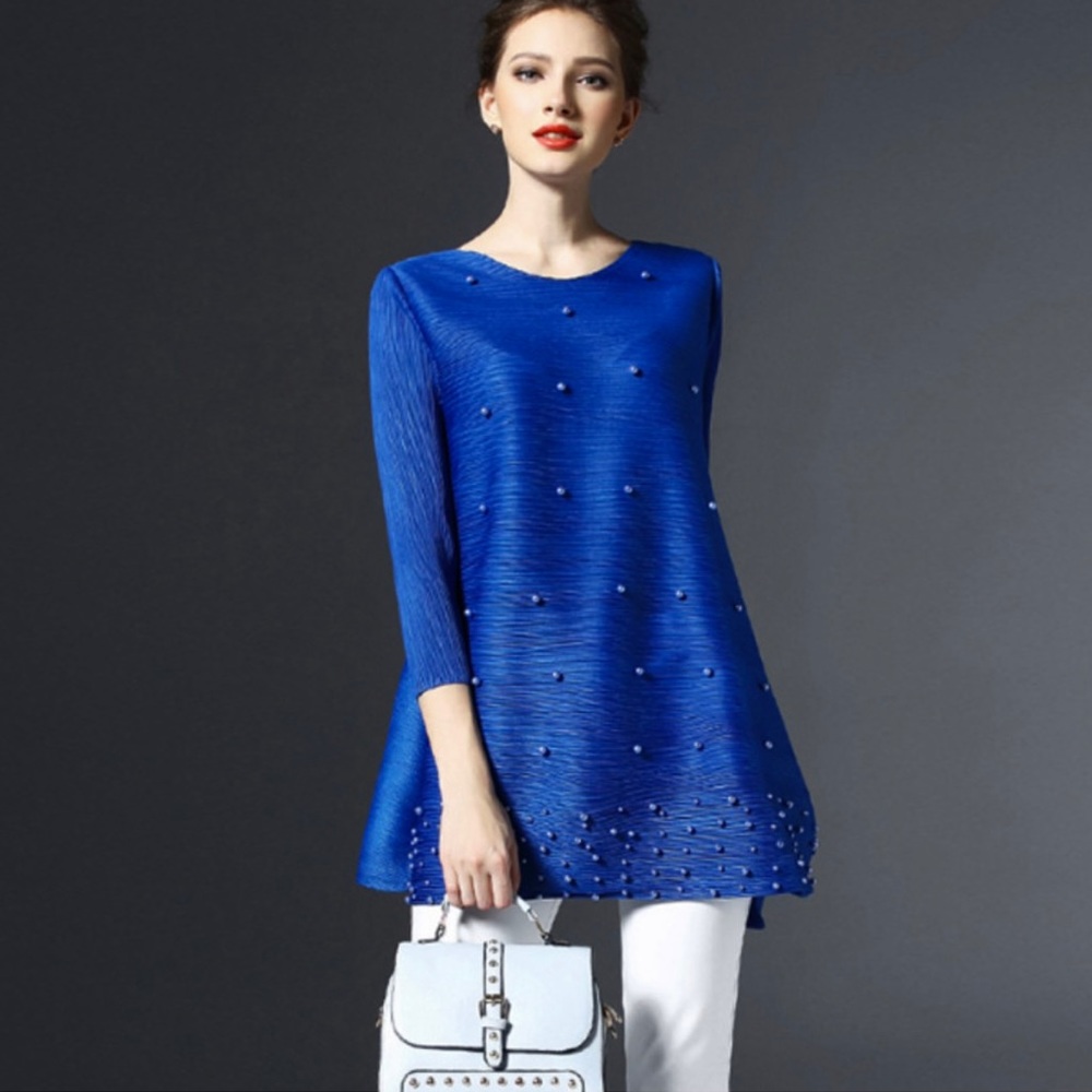 Lonyuash Top Pearl Embellished Blue Medium